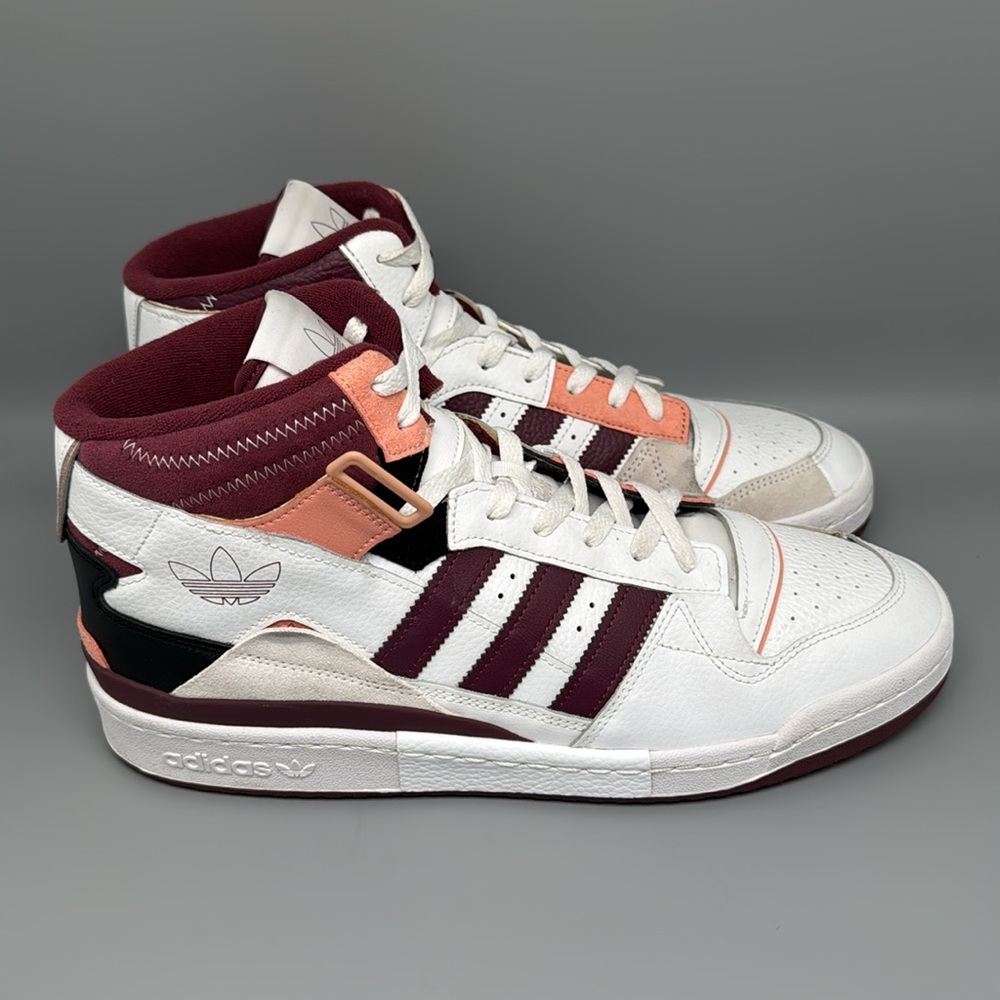 Adidas Originals Forum Exhibit Mid White Maroon Shoes H01920 Men's Sz 11.5